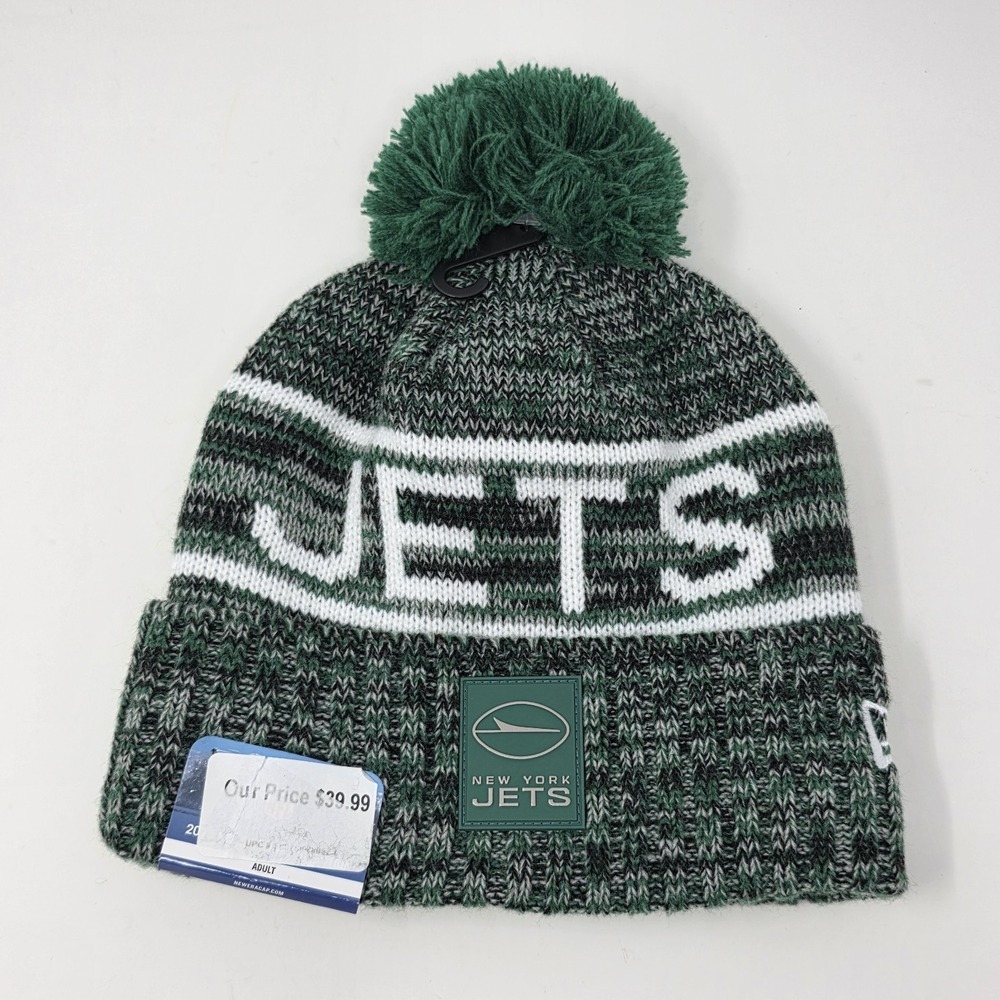 New Era NFL New York Jets 2025 Sideline Sport Cuffed Knit Hat Cap OS Green Pom